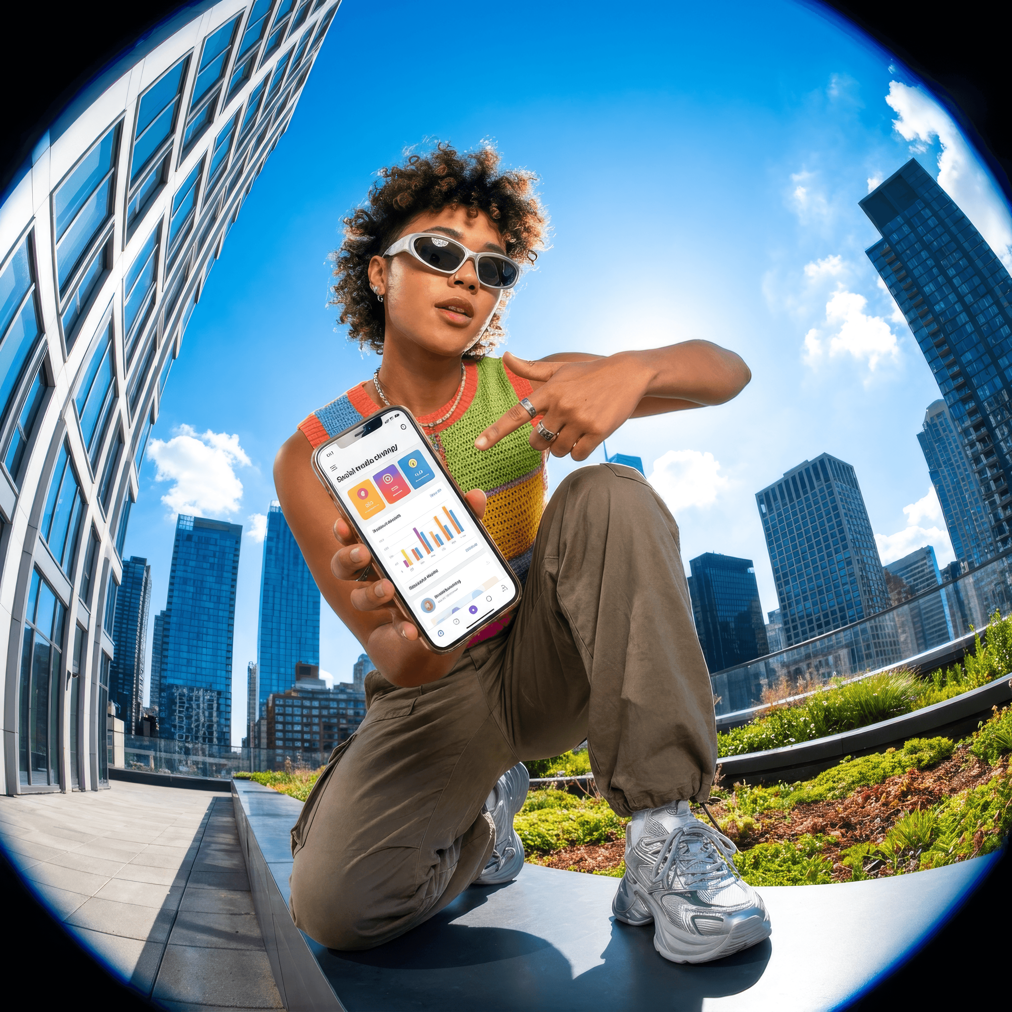 Creator toont het On The Socials analytics dashboard op een telefoon